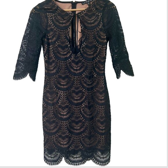 For Love & Lemons Rosalita Dress SZXS Black Lace Mesh Keyhole Cocktail Women - Picture 2 of 8